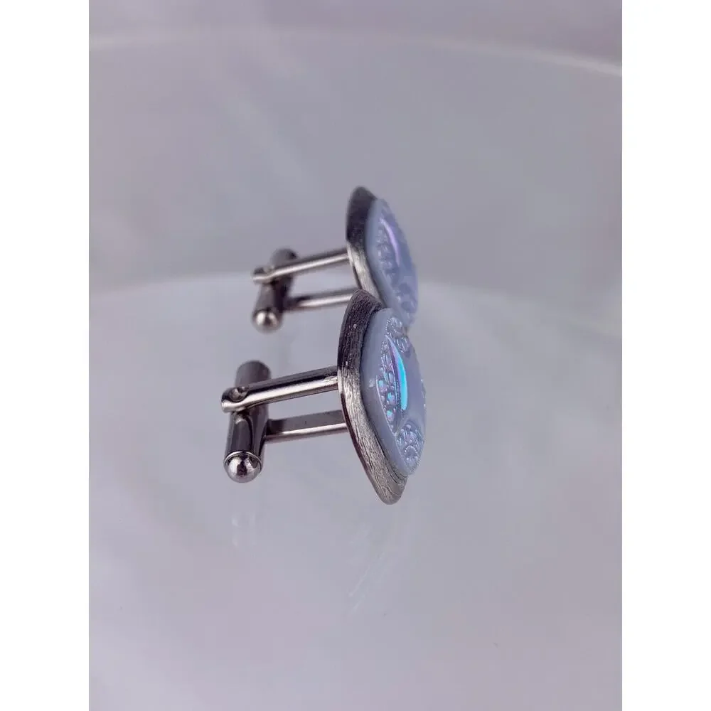 Light Blue Iridescent Lucite Silver Tone Cufflinks Acrylic Diamond Star Vintage